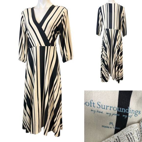 Soft Surroundings Dresses & Skirts - Soft Surroundings maxi dress PL beige/gray striped short sleeve casual office